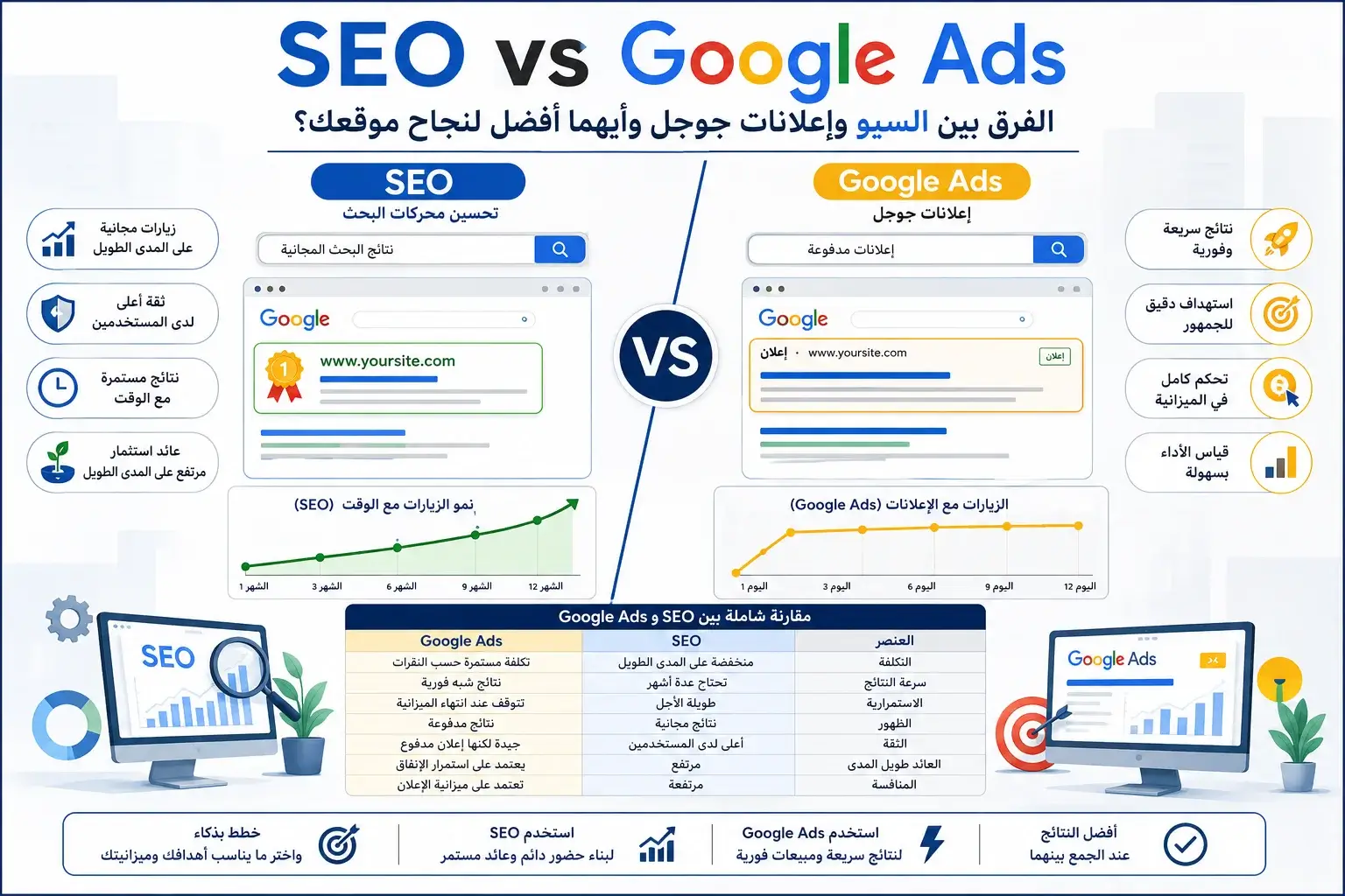SEO vs Google Ads مقارنة بين السيو وإعلانات جوجل
