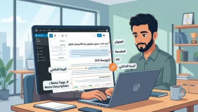 كاتب محتوى يقوم بتحسين المقالات باستخدام أدوات SEO لتصدر صفحة نتائج البحث الأولى