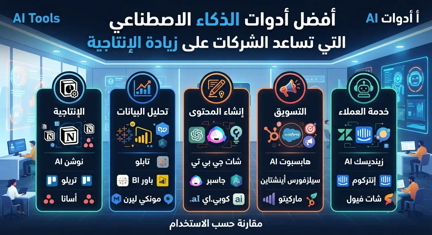 أفضل أدوات الذكاء الاصطناعي التي تساعد الشركات على زيادة الإنتاجية