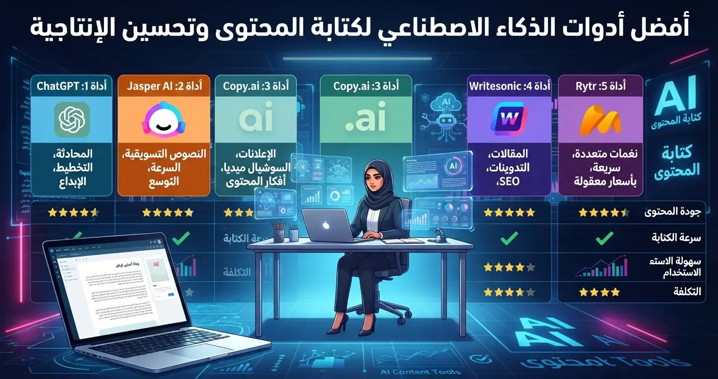أفضل أدوات الذكاء الاصطناعي لكتابة المحتوى وتحسين الإنتاجية