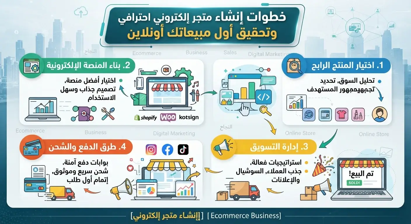 خطوات إنشاء متجر إلكتروني احترافي وتحقيق أول مبيعاتك أونلاين