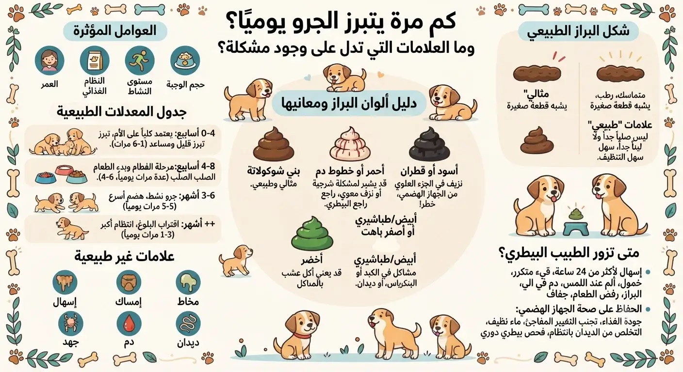 كم مرة يتبرز الجرو يوميًا؟ وما العلامات التي تدل على وجود مشكلة؟